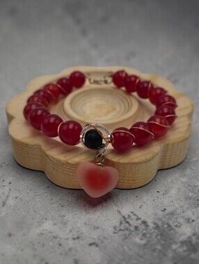 Handmade wirewrapped Red Heart Charm Bracelet